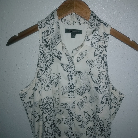 Banana Republic 4 Batik Sleeveless Cotton Button Down Front Collared Shirt Dress - Picture 4 of 9